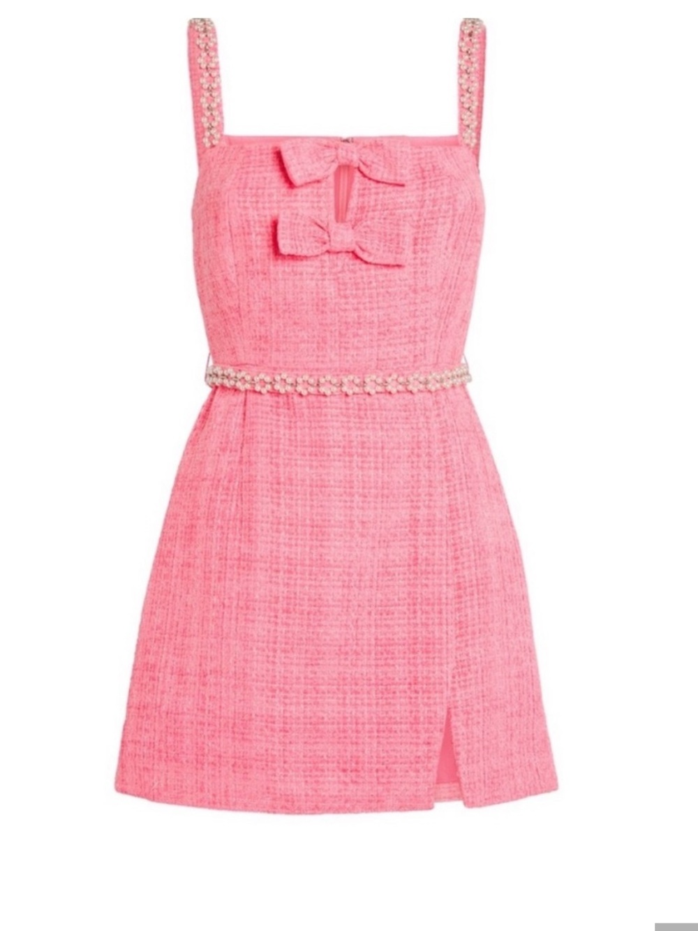 Self Portrait Pink Suspended dress Boucle Bow and Pearl Mini size 4